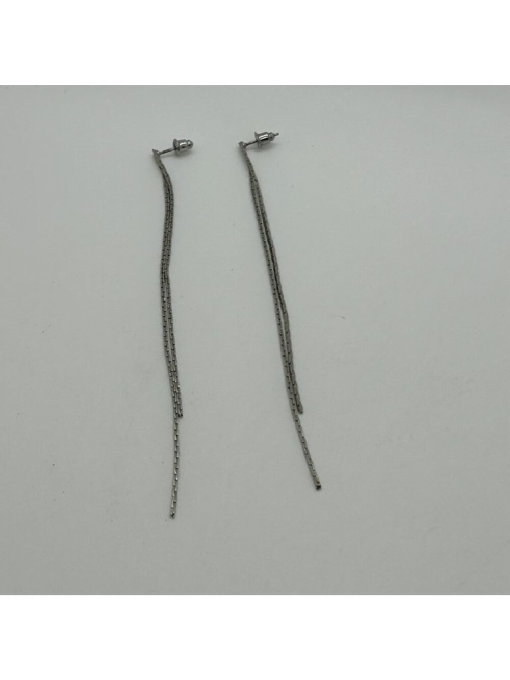 Long Silver Tone Chain Dangle Earrings Linear 5" Drop Tassel Minimalist Jewelry - Picture 2 of 10